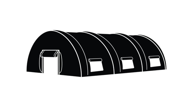 Black silhouette of quonset huts a simple architectural form silhouette