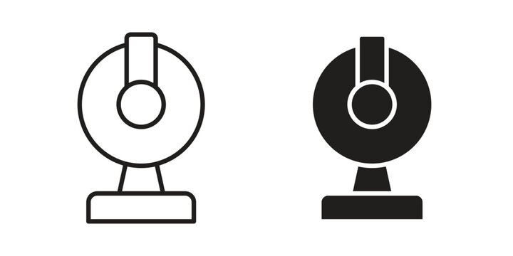 Webcam icon set. outlined and solid flat clipart versions.