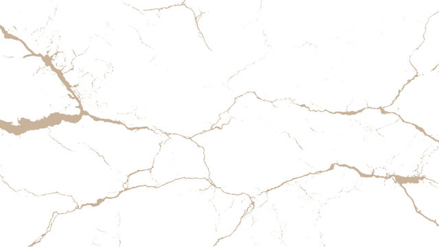 Brown cracks on white marble surface with beige veins and scratches pattern