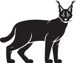 Black silhouette of a caracal cat standing on a white background © Nurcreator