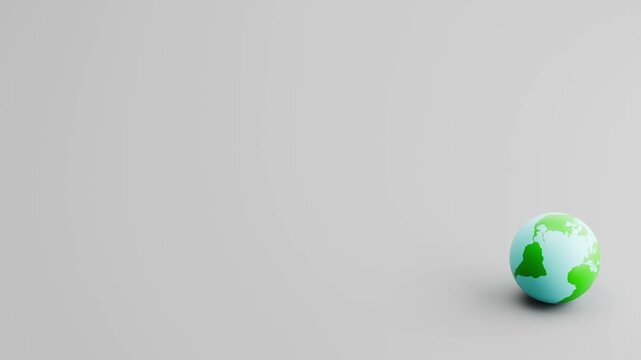 Earth Planet Rolling Left to Right and Right to Left, on Gray Background with Copy Space, 3D Animation