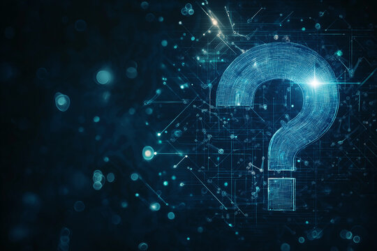 Abstract technology background with digital wireless network concept and blue question mark on the screen, with connection lines in dark color ,Vintage wallpaper