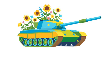 Obraz premium A symbol of peace and hope, a tank with vibrant sunflowers
