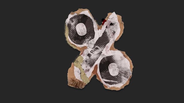 A drag and drop symbol with alpha in a grunge torn creased up paper and card style that folds out in to place with worn aged effects and paper tears.

