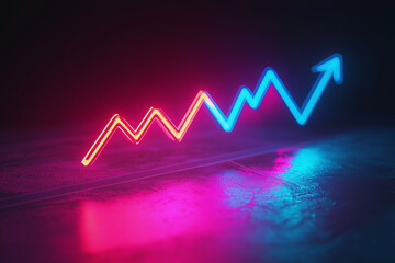 A neon graph with an arrow pointing upwards