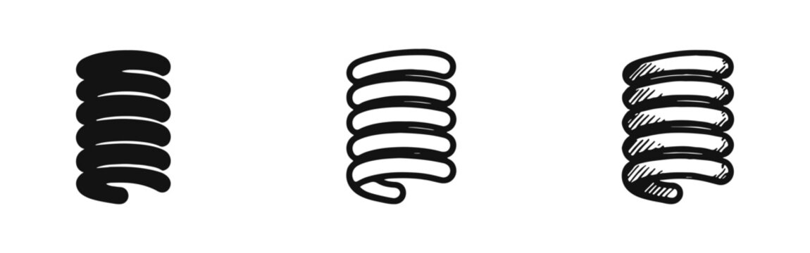 Vertical spiral or spring coil icon in three styles, representing flexibility, movement, abstract shape, and dynamics.
