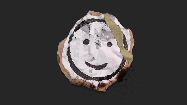 A drag and drop symbol with alpha in a grunge torn creased up paper and card style that folds out in to place with worn aged effects and paper tears.
