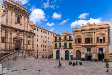 Fototapeta premium Bellini Square in Palermo with Santa Caterina Church and Bellini Theater