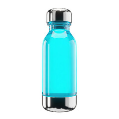 Naklejka premium Small blue glass water bottle with a shiny silver metal cap