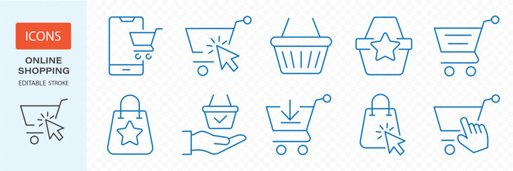 Fototapeta premium Online payment set of web icons in line style. Payment linear icon collection. Containing cashless wallet, e-wallet, money transfer, banking, credit card, cash, transaction more. Editable stroke