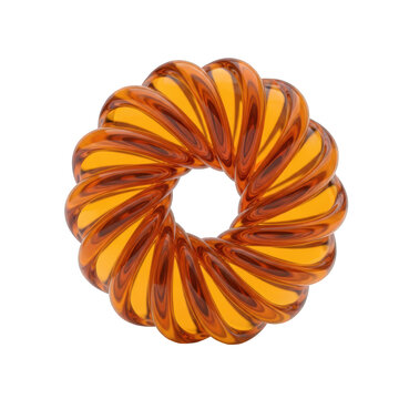 Shiny orange glass torus shape with a twisted spiral 3d design