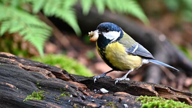 Bird eating on a tree branch.