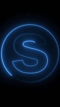 Letter S icon vertical video inside glowing circle on dark background for interface design. Letter S icon identity concept.
