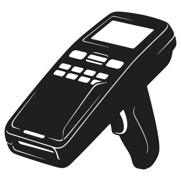 Modern handheld electronic payment terminal device with numeric keypad and display screen for retail transactions