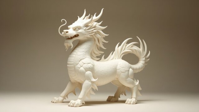 White Walking Kirin Sculpture Display