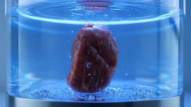 Cultured Meat Growing in Laboratory Bioreactor With Bubbles and Blue Light