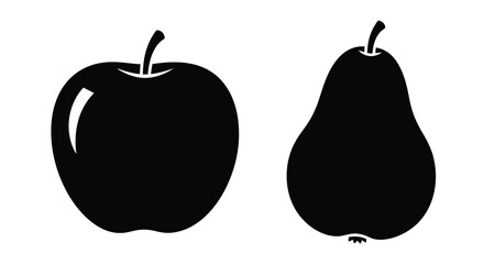 Obraz premium Black silhouettes of an apple and pear against a white background silhouette