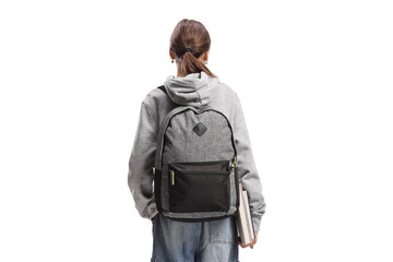 Fototapeta premium Rear view shot of a female teenage student with a backpack