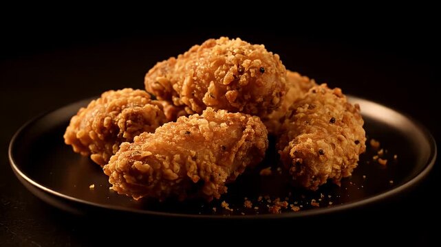 Delicious Crispy Fried Chicken Wings on a Dark Plate.