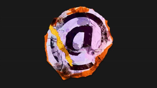 A drag and drop vibrant and brightly coloured symbol with alpha, in a torn creased up paper and card punk style that folds out in to place with worn aged effects and paper tears.
