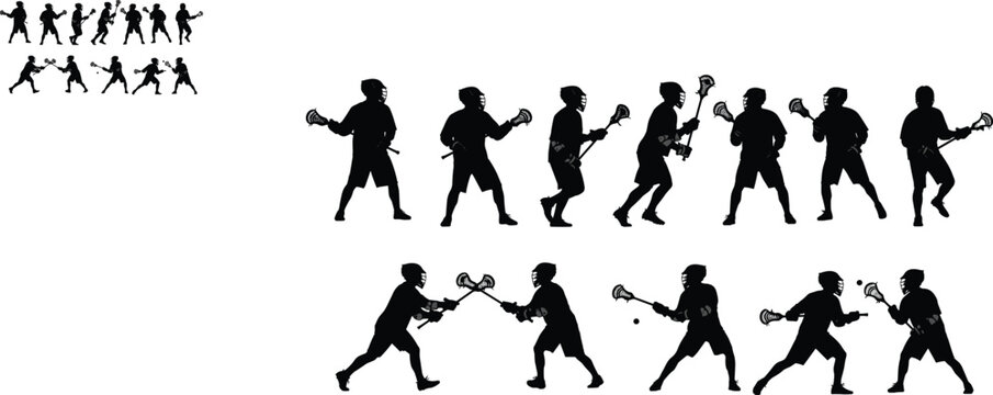 This silhouette collection perfectly captures the dynamic movement of lacrosse. Here is the SEO-optimized title and organized keyword list for your Adobe Stock submission.