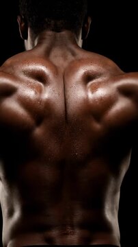 Muscular black man flexing back muscles