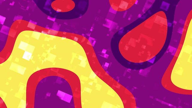 Abstract pattern features vibrant yellow, red, and purple shapes. Perfect for backgrounds, textiles, stationery, and web design projects.