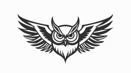 Fototapeta premium Owl illustration with wings spread black and white vector art design