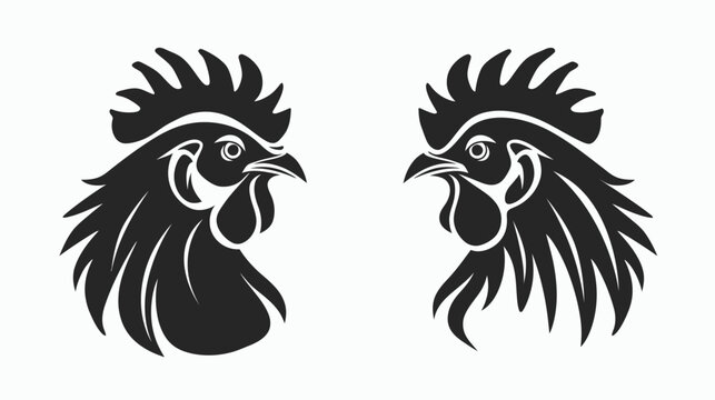 Stylized rooster head illustration in black and white side profile view