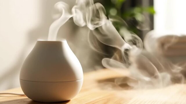 Minimalist Essential Oil Diffuser with Rising Mist and Copy Space