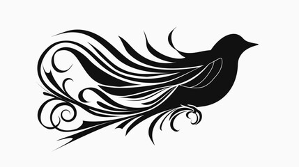 Fototapeta premium Elegant black silhouette of a bird with ornamental floral design
