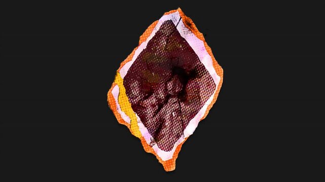 A drag and drop vibrant and brightly coloured symbol with alpha, in a torn creased up paper and card punk style that folds out in to place with worn aged effects and paper tears.
