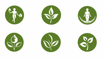 Set of green circular logos with leaves and human figures
