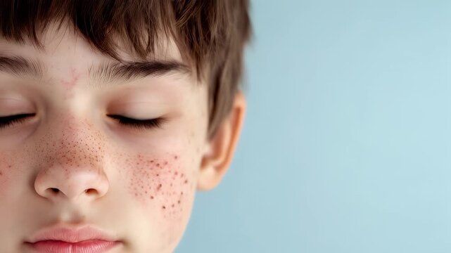 Sensitive teenage boy experiencing rosacea and acne scarring, revealing complex dermatological challenges during adolescent skin development