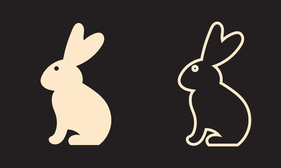 Obraz premium Minimal Easter icon set. Minimal Easter silhouettes in light and dark styles on black background, elegant flat illustration for holiday and spring themes.EPS10/AI.