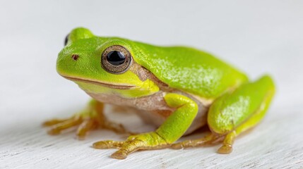 Obraz premium Green tree frog perched on white surface closeup macro