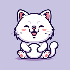 Fototapeta premium Cartoon Playful White Kitten Sitting with Smiling Expression Illustration