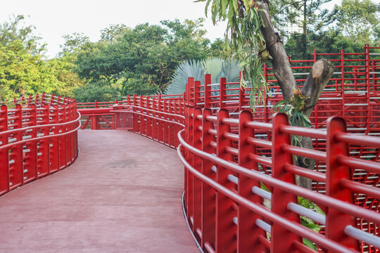 part of a skybridge or elevated walkway design in public park