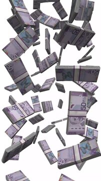 Vertical Costa Rica Money, Falling Costa Rican Colon Bills, Cash Stacks Isolated on White, 4K