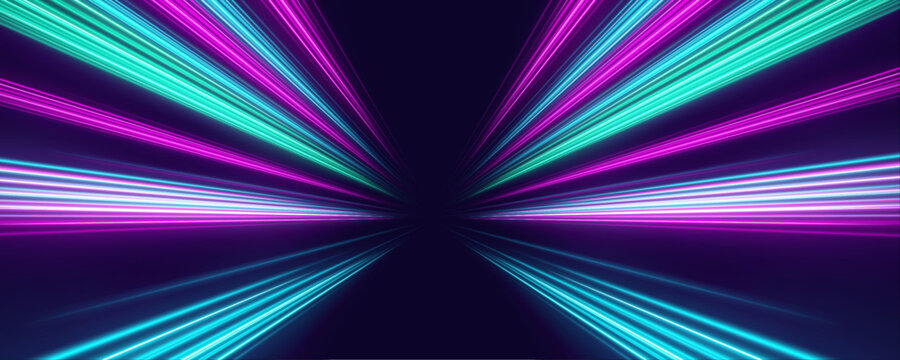 Dynamic multicolor speed lines with luminous glow, smooth transitions and intense movement vector