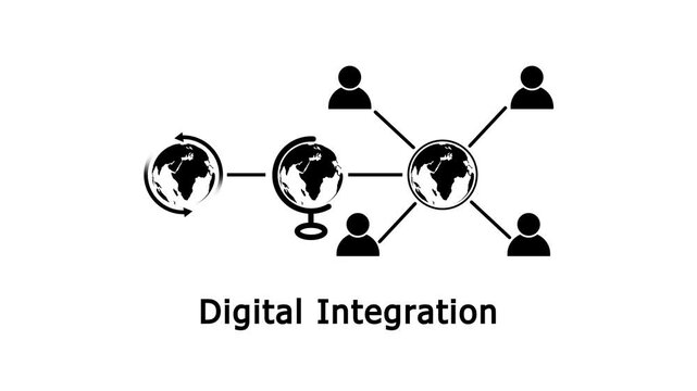 digital integration concept with worldwide communication and surveillance system showing interconnected people and technology.4k