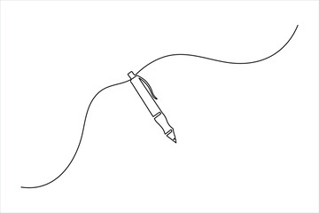 Obraz premium Minimalist one-line art illustration of a ballpoint pen. Sleek continuous black line drawing on a white background, perfect for modern design projects.