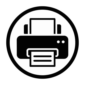 Vector icon of a printer for document printing inside a circle.