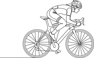 Fototapeta premium One single line drawing young energetic woman bicycle racer focus train her speed vector graphic illustration. Racing cyclist concept. one line Icon drawing.
