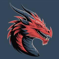 Fototapeta premium Red Dragon Head Fierce Grin Stock Illustration