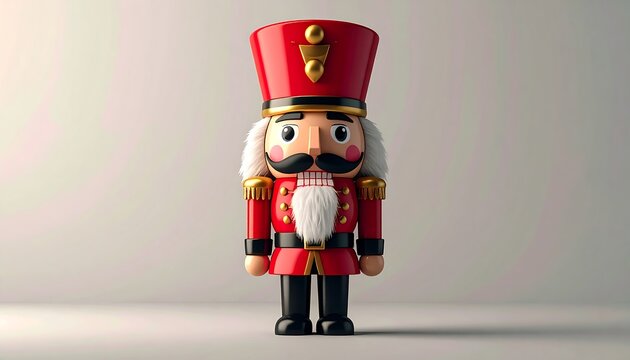 A vibrant, detailed depiction of a classic Christmas nutcracker soldier, standing regally against a simple white backdrop