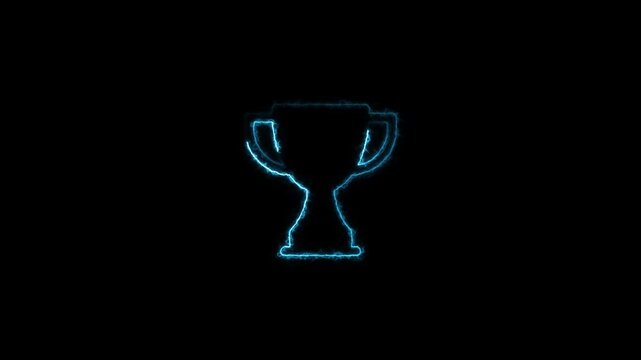 Glowing neon line Award cup icon isolated on black background. Winner trophy symbol. Championship or competition trophy. Sports achievement sign. 4K Video motion graphic.