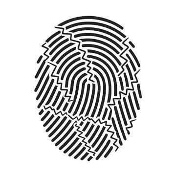 Fragmented Fingerprint Icon &mdash; Biometric Data Corruption or Identity Tampering Symbol
