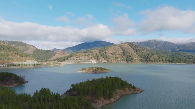 Aoos Springs Lake Techniti Limni Aoou Epirus Greece Pindus mountains highlands aerial drone