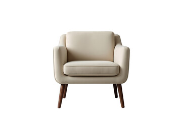 Obraz premium Beige armchair with mid-century modern design freestanding on transparent background for home interior furniture